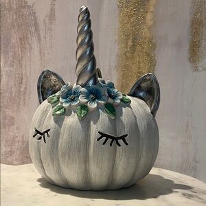 Unk Unicorn Pumpkin Decor with Silver and Blue Accents